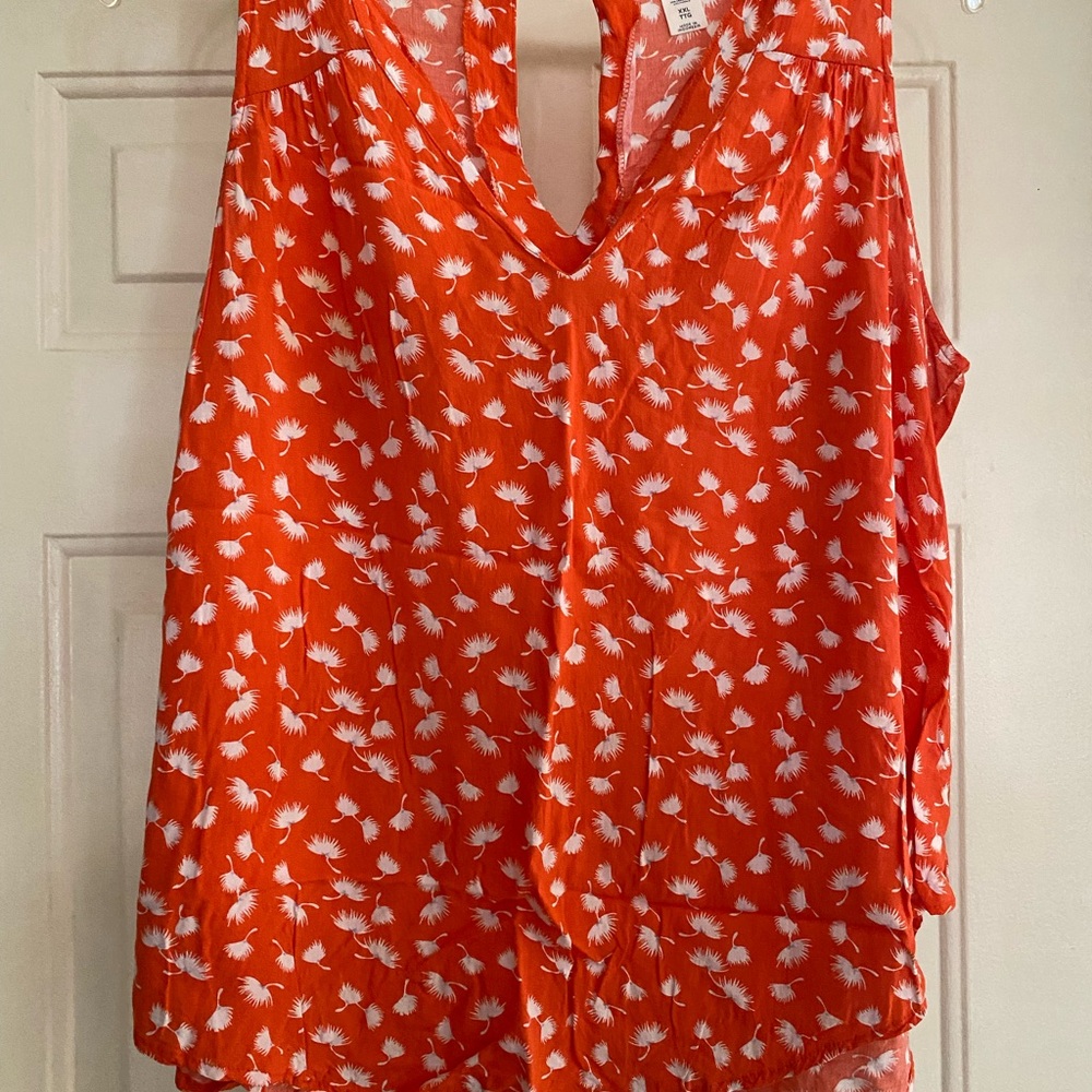 Old Navy Orange and White Floral Tank Top